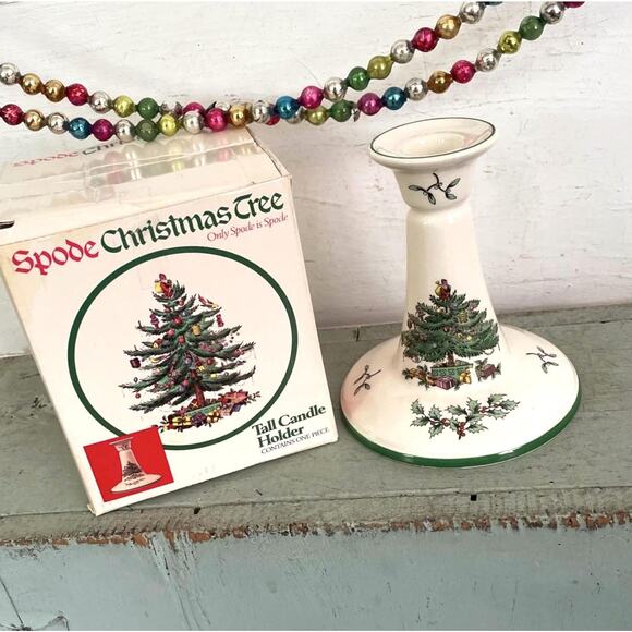 Vintage Spode Christmas Tree Tall Candle Holder Original Box - Picture 1 of 7